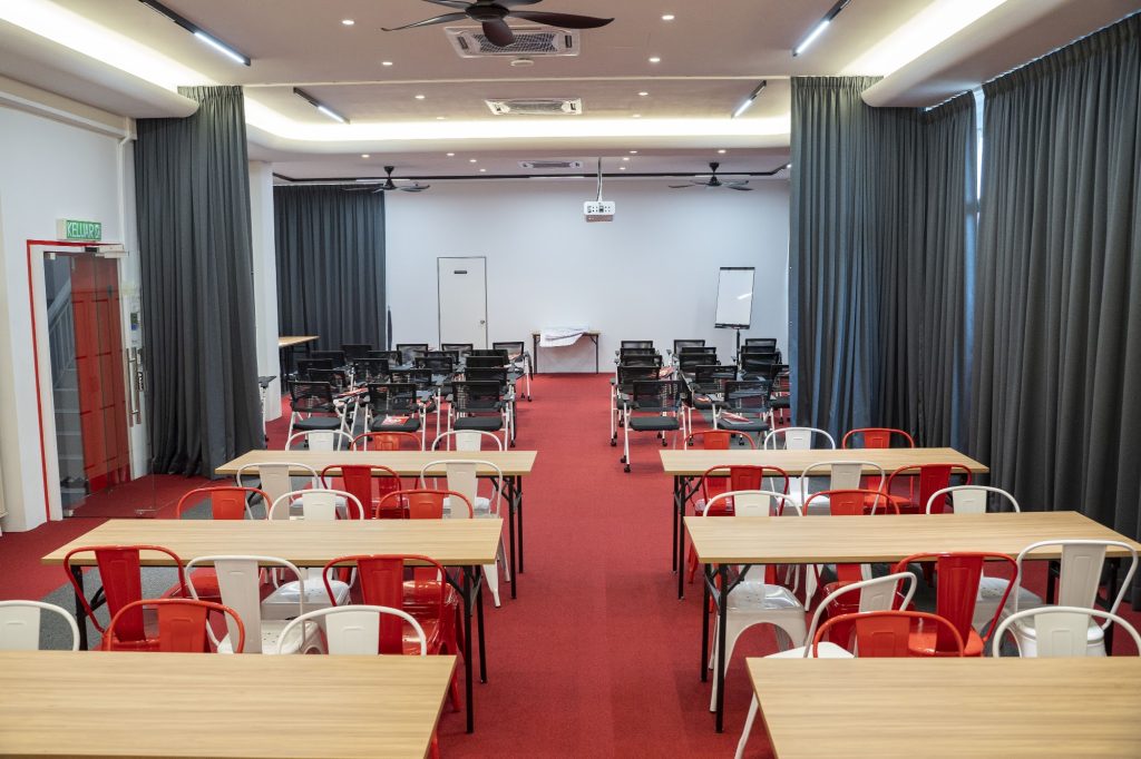 Empire Room with classroom tables and chairs for group work