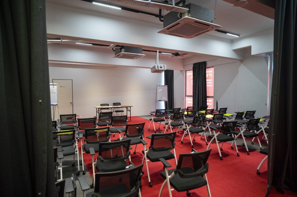 New Skywalker Room with projector and tablet-arm chairs