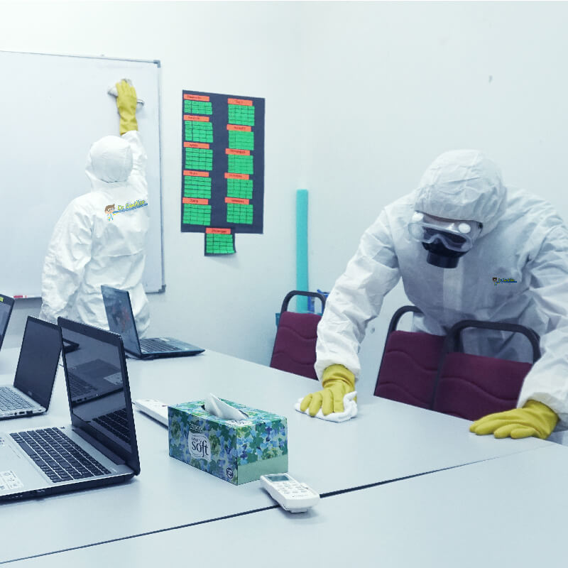 Disinfecting office desks and equipment